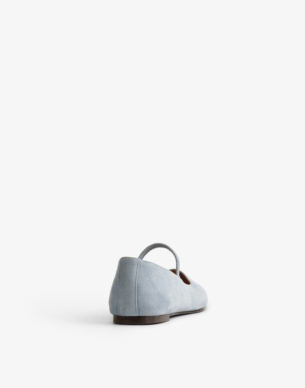 The Greta Mary Jane Flat in Suede SERENE BLUE