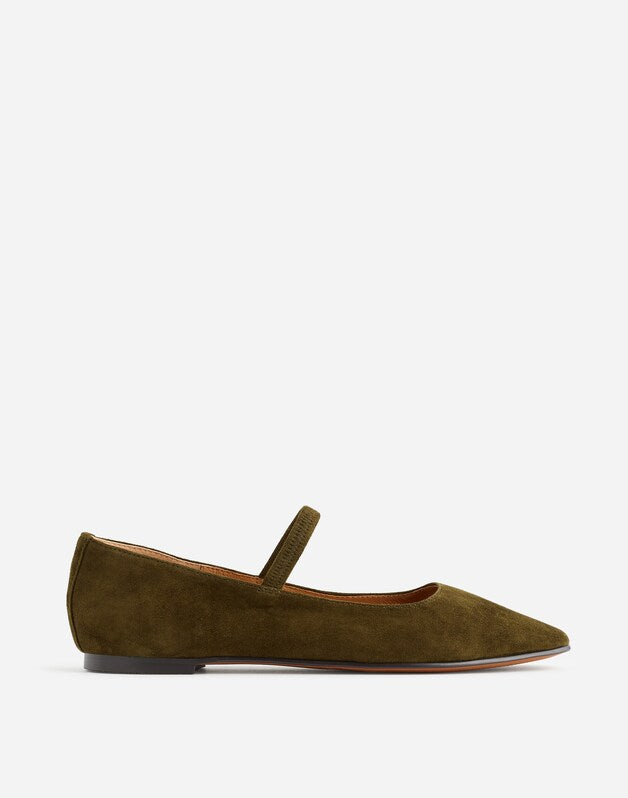 The Greta Mary Jane Flat in Suede SHADED OLIVE