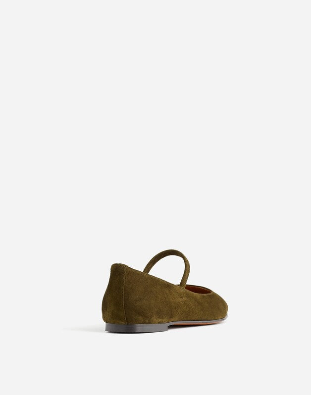 The Greta Mary Jane Flat in Suede SHADED OLIVE