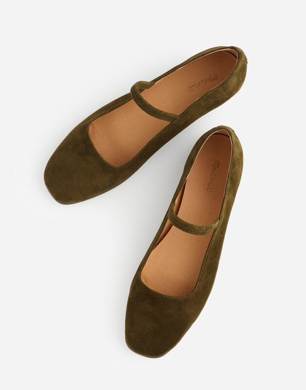 The Greta Mary Jane Flat in Suede SHADED OLIVE