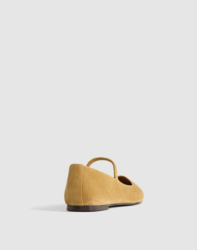 The Greta Mary Jane Flat in Suede OLIVE SURPLUS