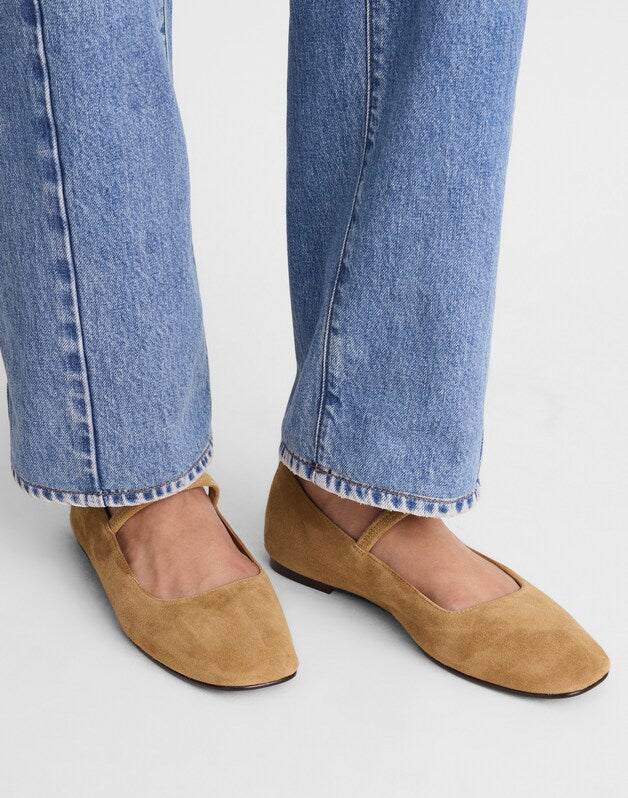 The Greta Mary Jane Flat in Suede OLIVE SURPLUS