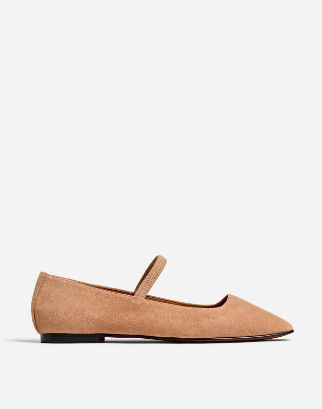 The Greta Mary Jane Flat in Suede WARM SAND