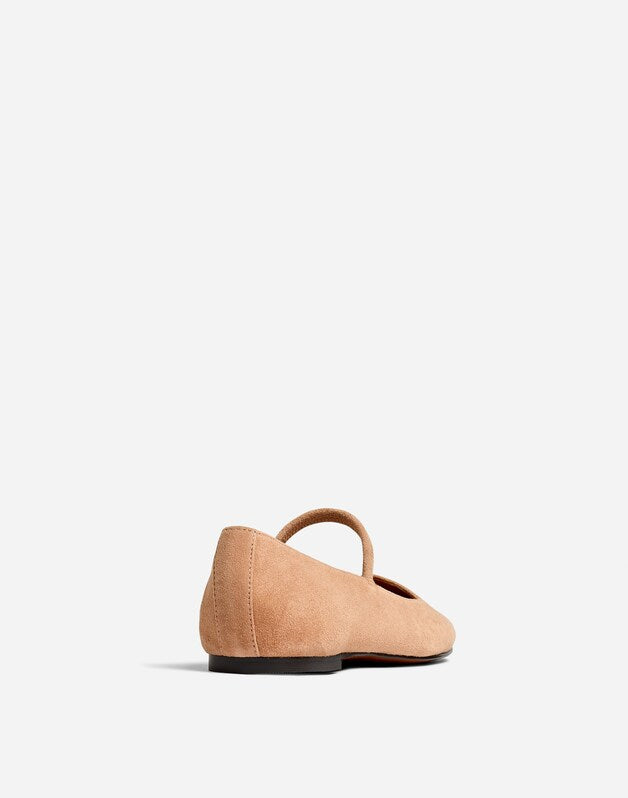 The Greta Mary Jane Flat in Suede WARM SAND