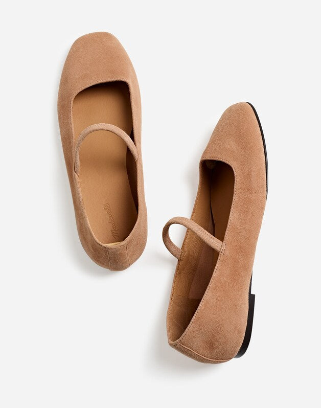 The Greta Mary Jane Flat in Suede WARM SAND