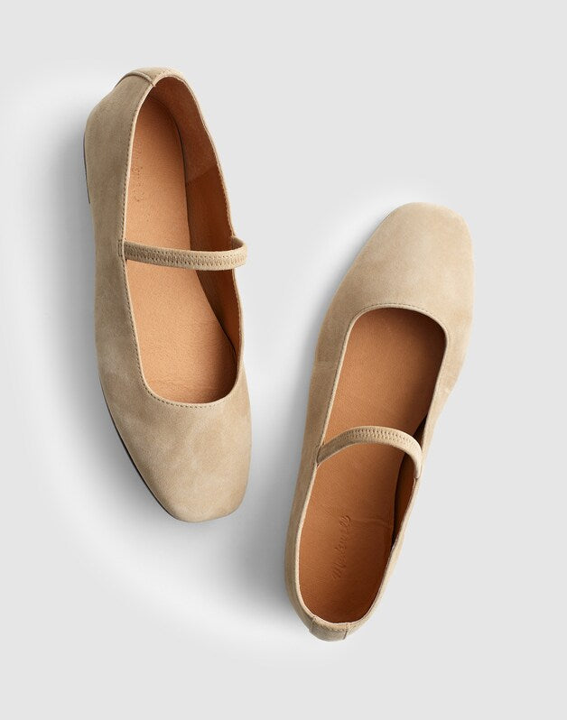 The Greta Mary Jane Flat in Suede DRIFTWOOD