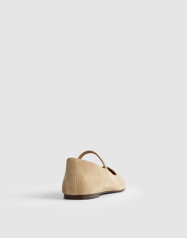The Greta Mary Jane Flat in Suede DRIFTWOOD
