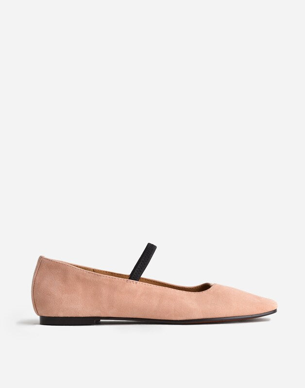 The Greta Mary Jane Flat in Suede PALE BLUSH