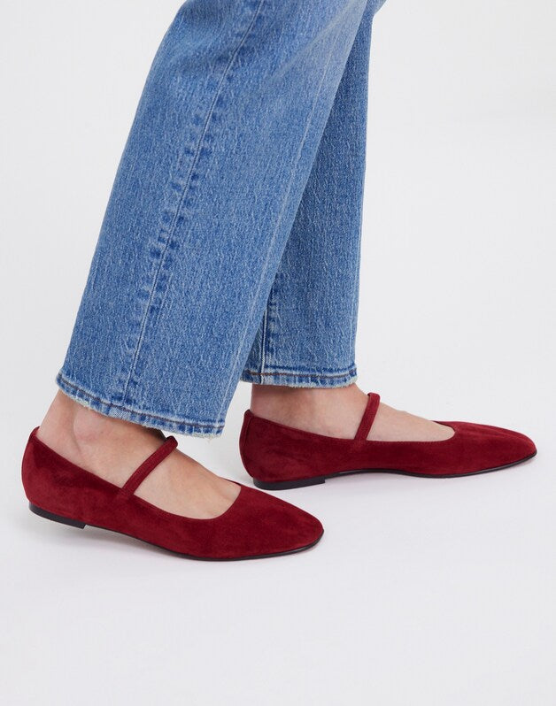 The Greta Mary Jane Flat in Suede RUBY PORT