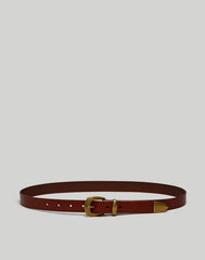 Skinny Leather Western Belt CHERRY WOOD