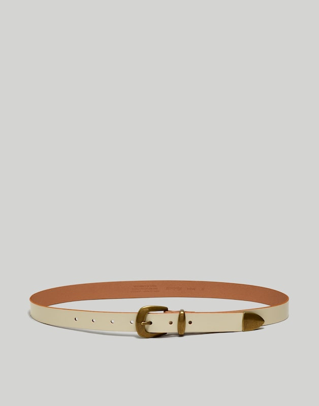 Skinny Leather Western Belt PALE OYSTER