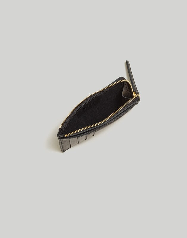 The Zip Card Case Wallet in Waxed Leather TRUE BLACK