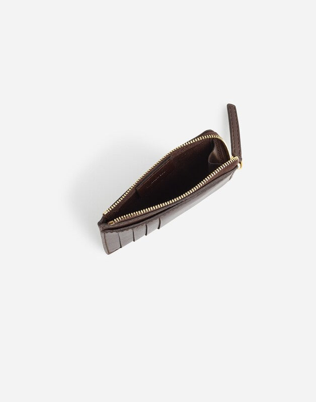 The Zip Card Case Wallet in Waxed Leather DARK CAROB