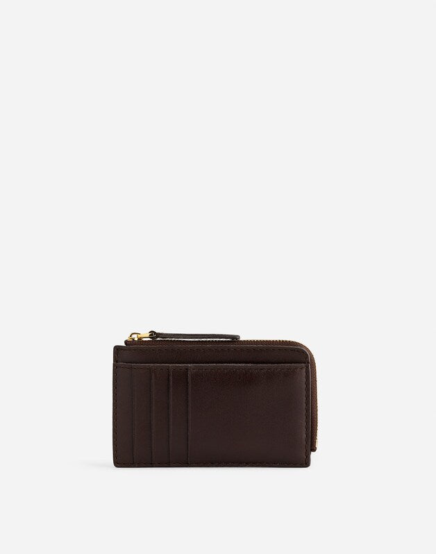The Zip Card Case Wallet in Waxed Leather DARK CAROB