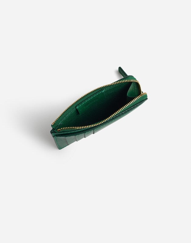 The Zip Card Case Wallet in Waxed Leather GOLF GREEN