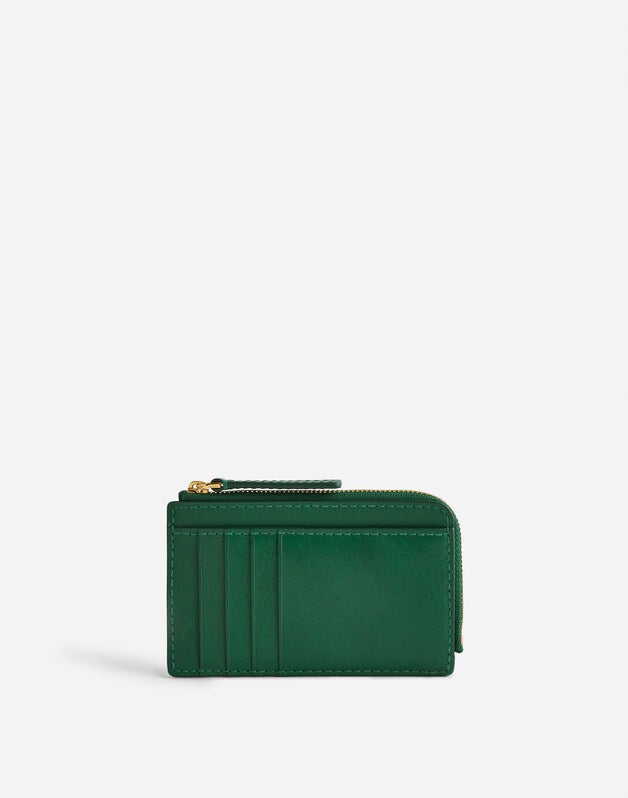 The Zip Card Case Wallet in Waxed Leather GOLF GREEN
