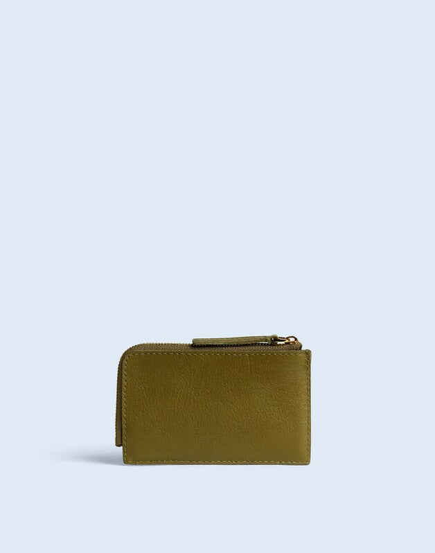 The Zip Card Case Wallet in Waxed Leather MOSS