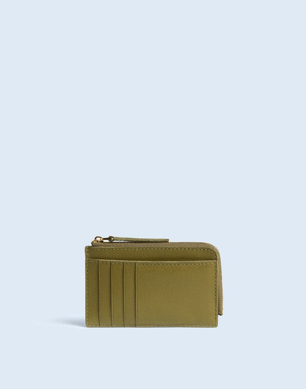The Zip Card Case Wallet in Waxed Leather MOSS