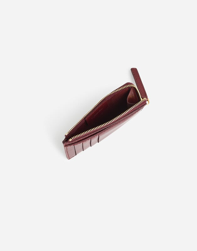 The Zip Card Case Wallet in Waxed Leather DEEP MERLOT