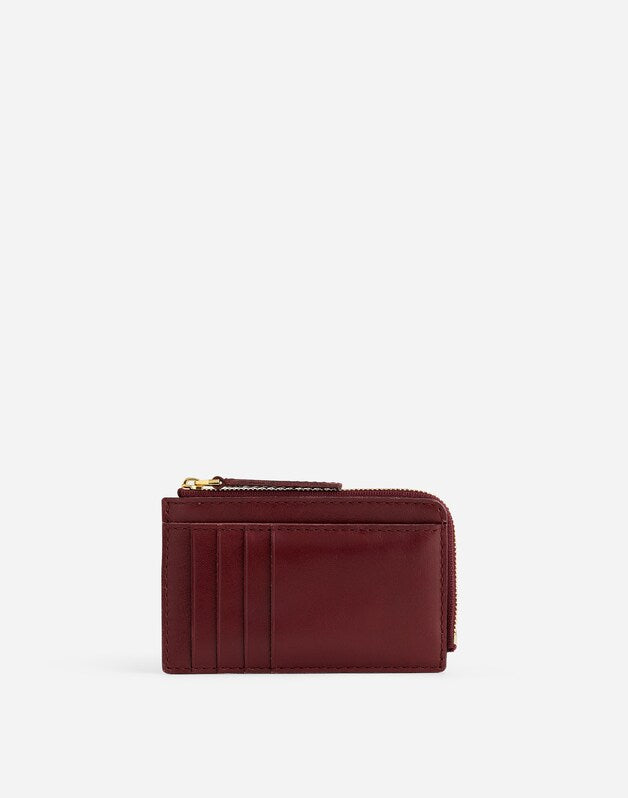 The Zip Card Case Wallet in Waxed Leather DEEP MERLOT