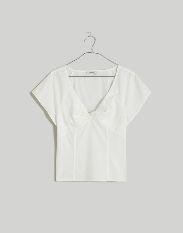 Plus Twist-Front Seamed Top in Poplin EYELET WHITE