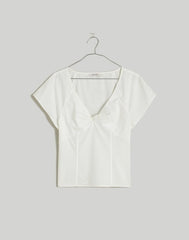 Plus Twist-Front Seamed Top in Poplin EYELET WHITE