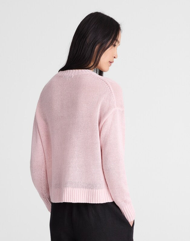 Linen Drop-Shoulder Sweater PINK BLUSH