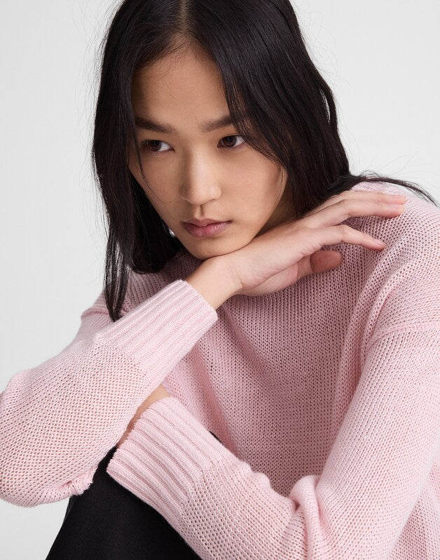 Linen Drop-Shoulder Sweater PINK BLUSH