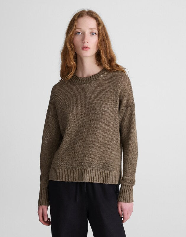 Linen Drop-Shoulder Sweater OLIVE