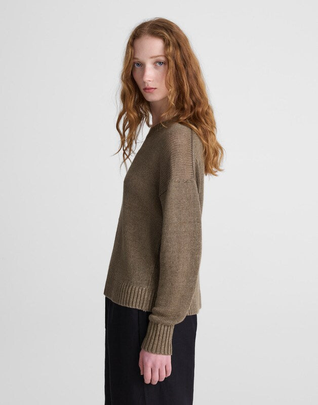 Linen Drop-Shoulder Sweater OLIVE