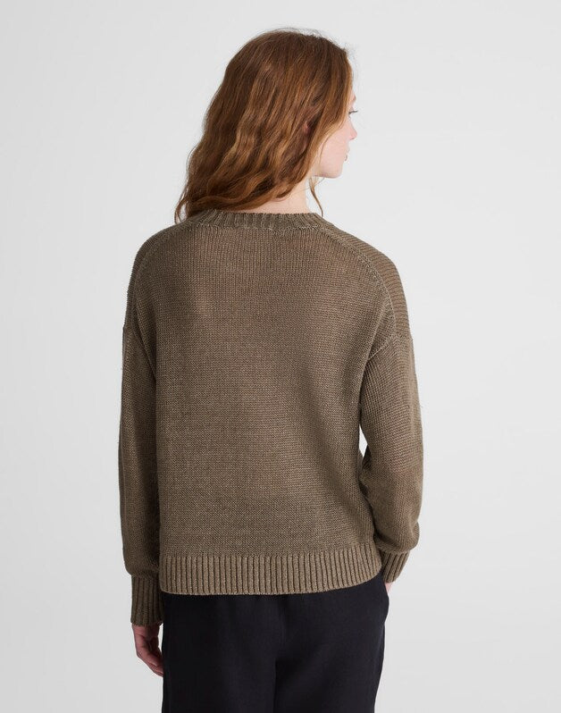 Linen Drop-Shoulder Sweater OLIVE