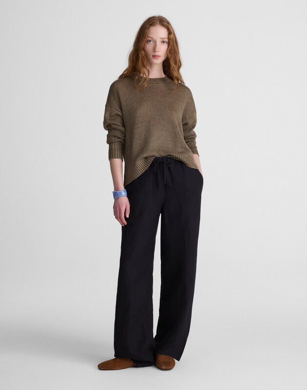 Linen Drop-Shoulder Sweater OLIVE
