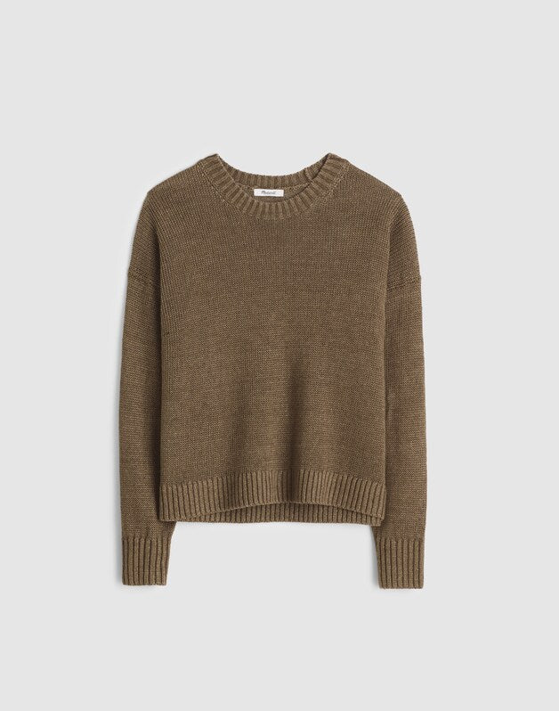 Linen Drop-Shoulder Sweater OLIVE