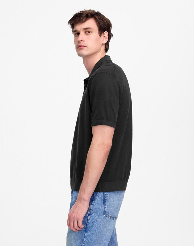 Three-Button Sweater Polo in Garment Dye BLACK COAL