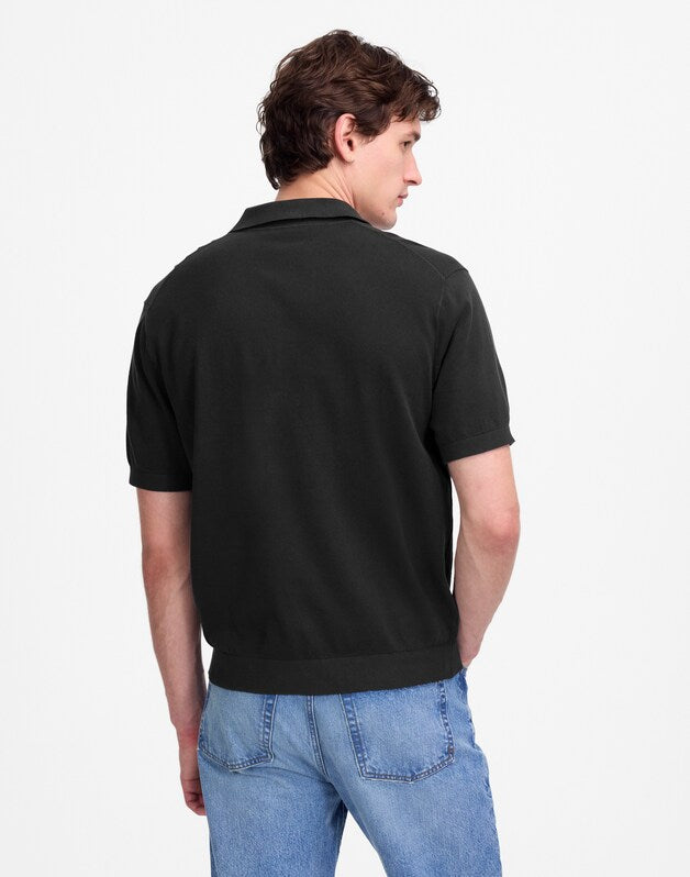 Three-Button Sweater Polo in Garment Dye BLACK COAL