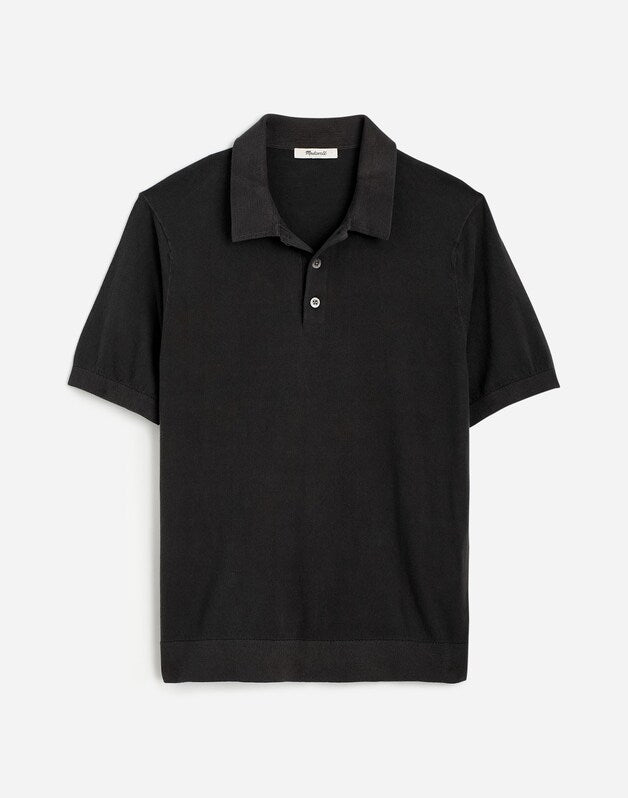 Three-Button Sweater Polo in Garment Dye BLACK COAL