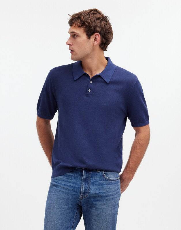 Three-Button Sweater Polo in Garment Dye CLASSIC INDIGO