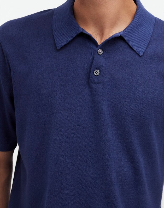 Three-Button Sweater Polo in Garment Dye CLASSIC INDIGO