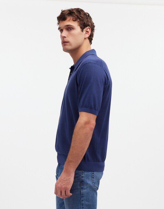 Three-Button Sweater Polo in Garment Dye CLASSIC INDIGO