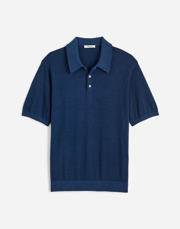 Three-Button Sweater Polo in Garment Dye CLASSIC INDIGO