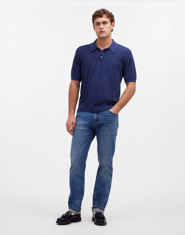 Three-Button Sweater Polo in Garment Dye CLASSIC INDIGO