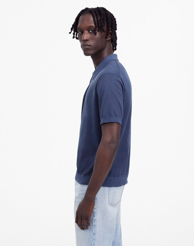 Three-Button Sweater Polo in Garment Dye NIGHT INDIGO