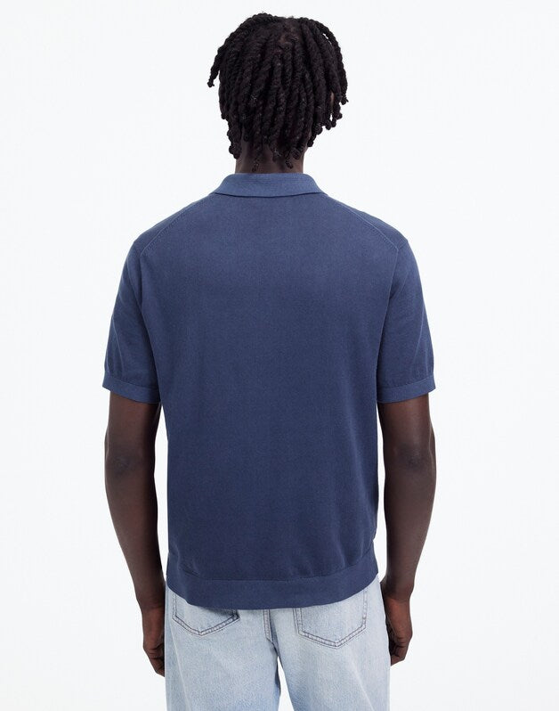 Three-Button Sweater Polo in Garment Dye NIGHT INDIGO