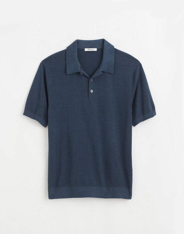 Three-Button Sweater Polo in Garment Dye NIGHT INDIGO