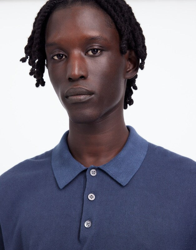 Three-Button Sweater Polo in Garment Dye NIGHT INDIGO