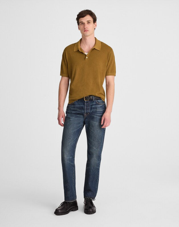Three-Button Sweater Polo in Garment Dye FADED BIRCH