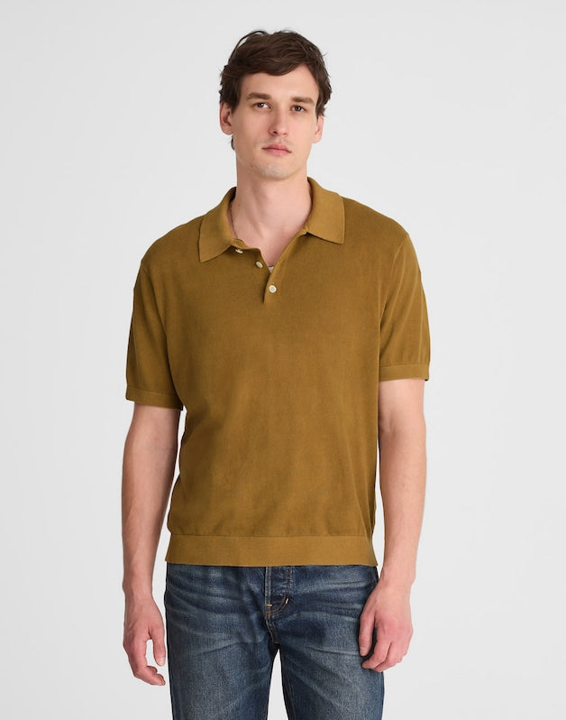 Three-Button Sweater Polo in Garment Dye FADED BIRCH