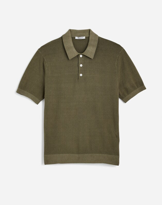Three-Button Sweater Polo in Garment Dye PRESSED SAGE