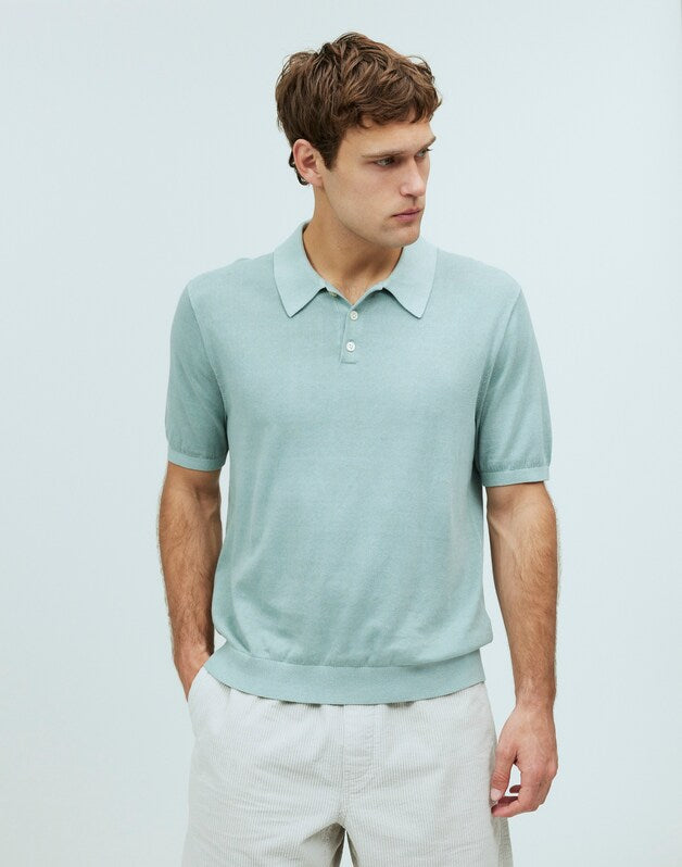Three-Button Sweater Polo in Garment Dye POROUS GREY