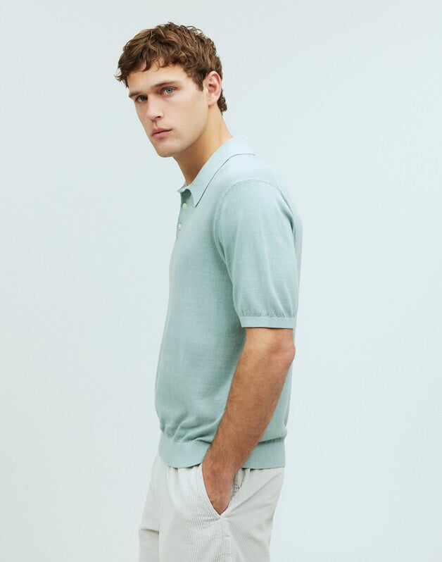 Three-Button Sweater Polo in Garment Dye POROUS GREY